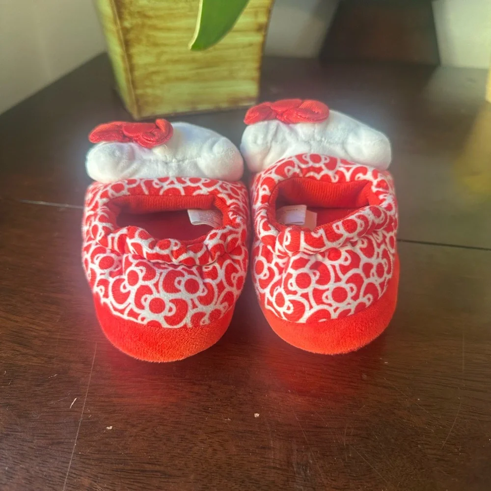 Hello Kitty Red and White Plush Kids Slippers with Bow